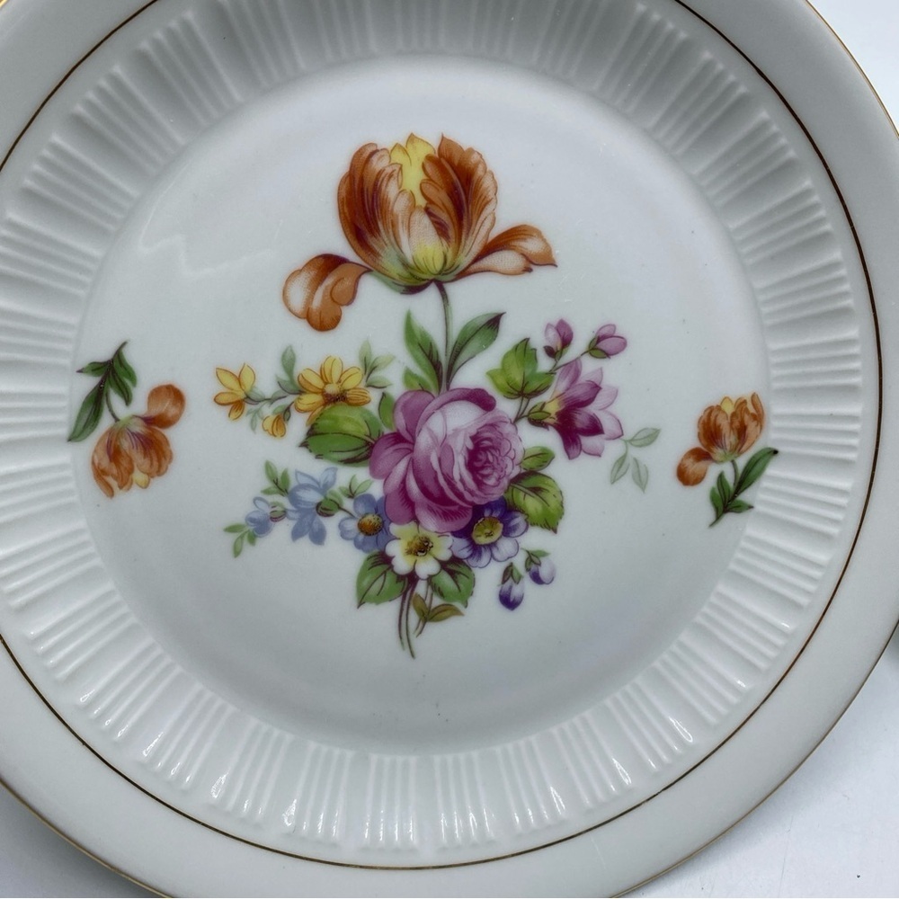 CP German Democratic Republic Floral Salad Plates Floral Gold Trim Rose Set of 2 - Picture 2 of 8